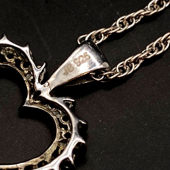 Vintage Signed JS 925 Sterling Silver And 26 Diamonds Heart Pendant Necklace 14" - Picture 5 of 7